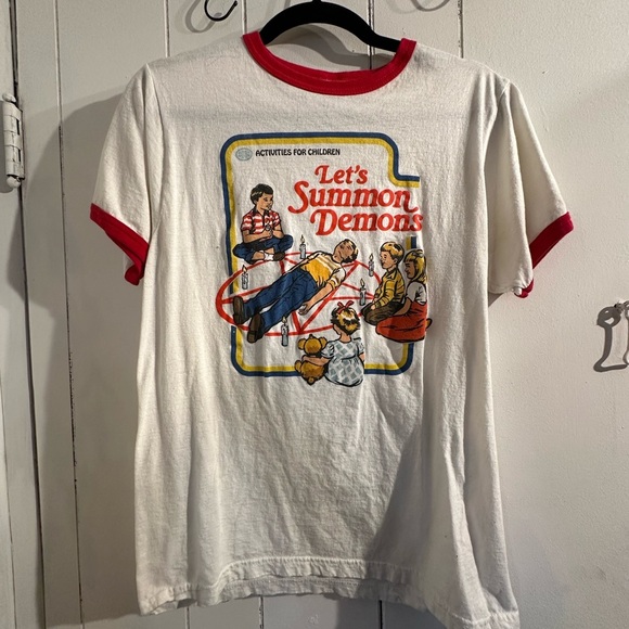 Let’s summon demons tee  Red Trim and Graphic Print - Picture 1 of 3